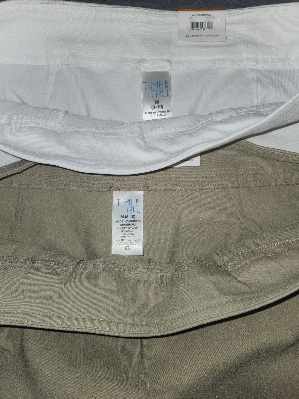 Time and Tru Beige & White Stretch Bermuda Shorts